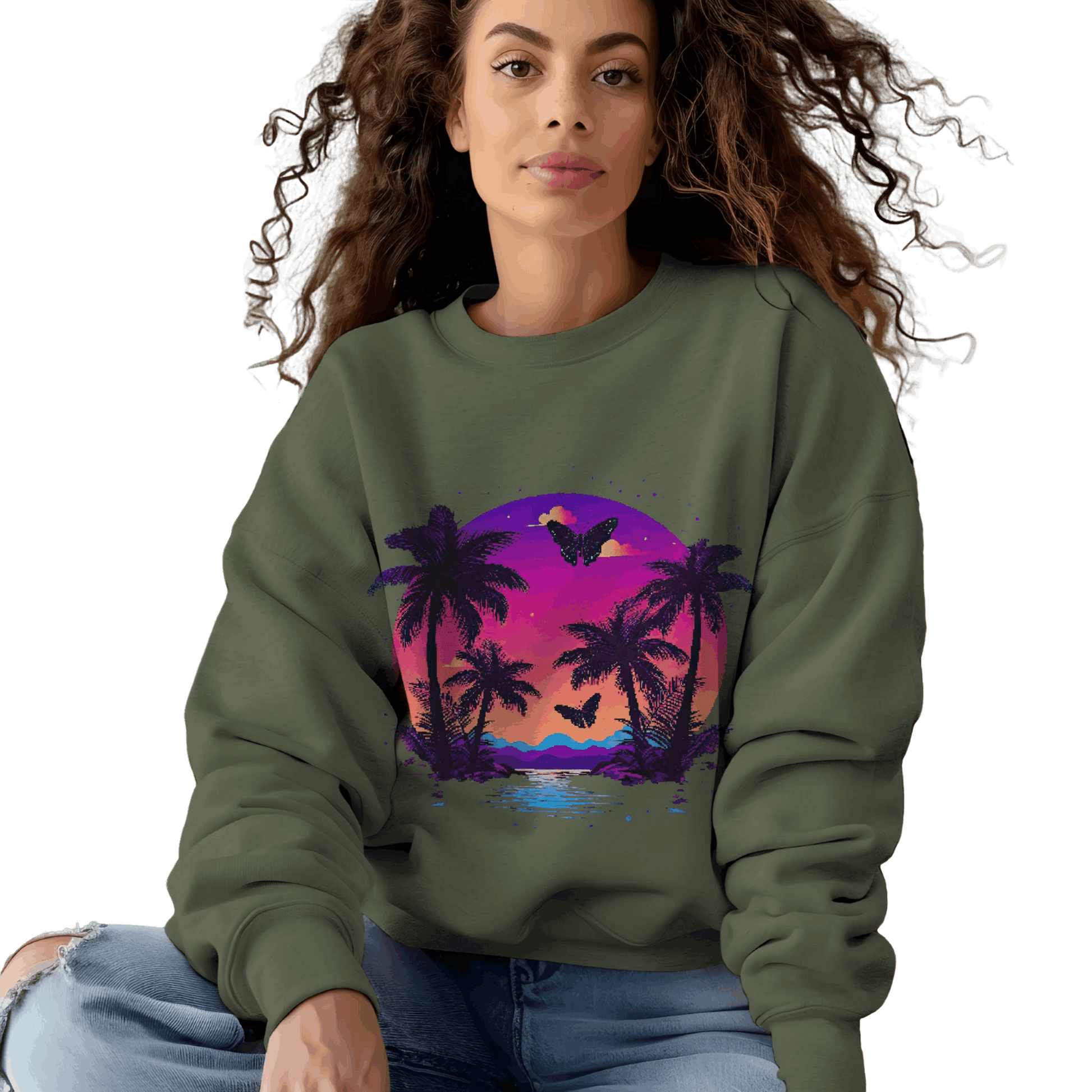 Tropical Sunset Crewneck Sweatshirt for Vibrant Relaxation