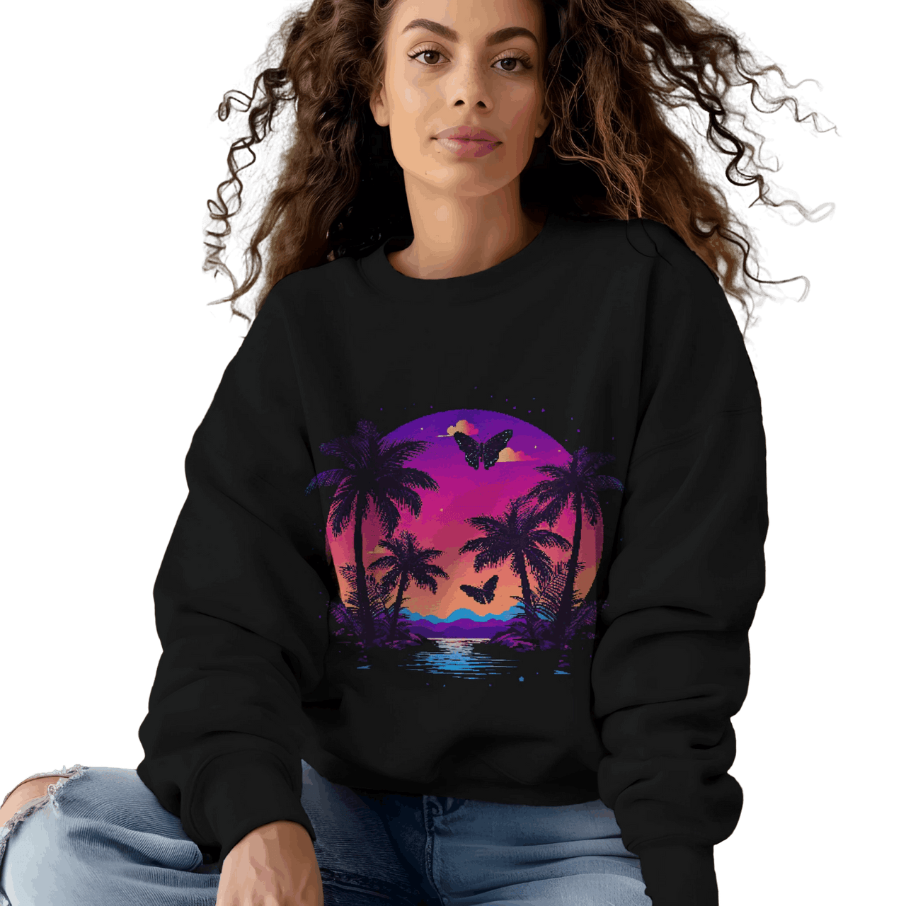 Tropical Sunset Crewneck Sweatshirt for Vibrant Relaxation