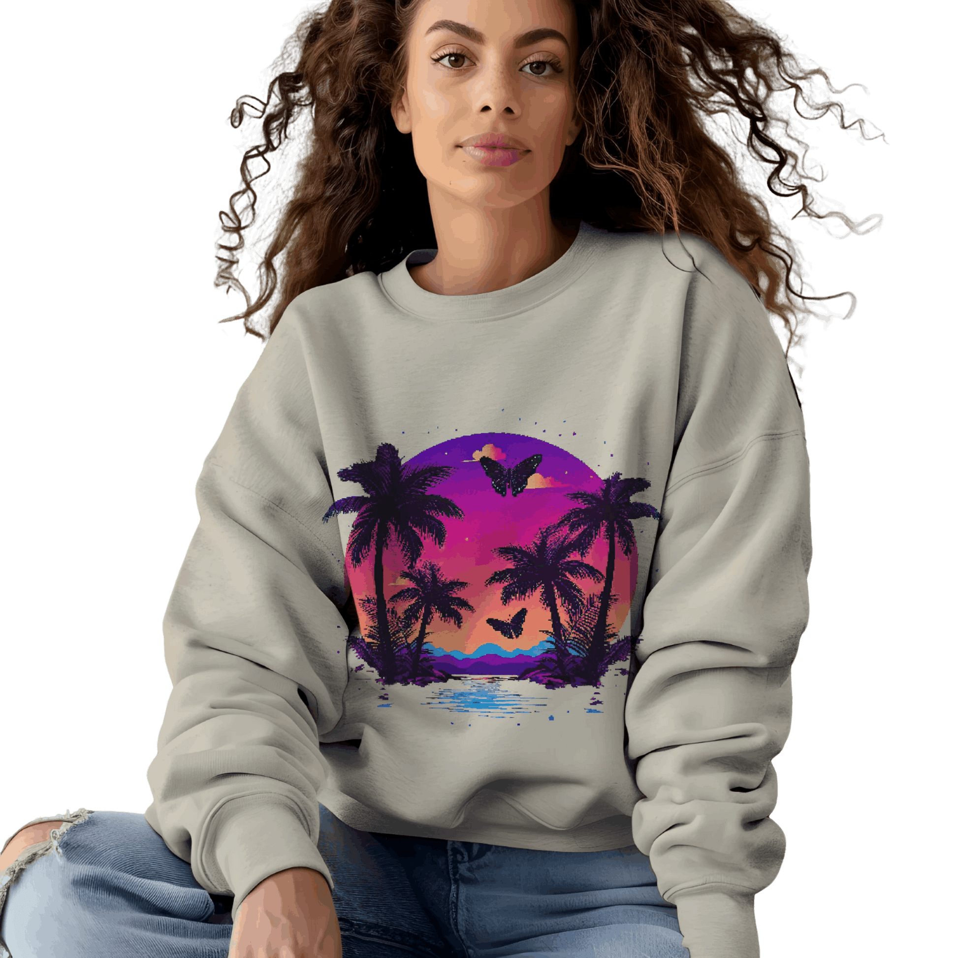 Tropical Sunset Crewneck Sweatshirt for Vibrant Relaxation