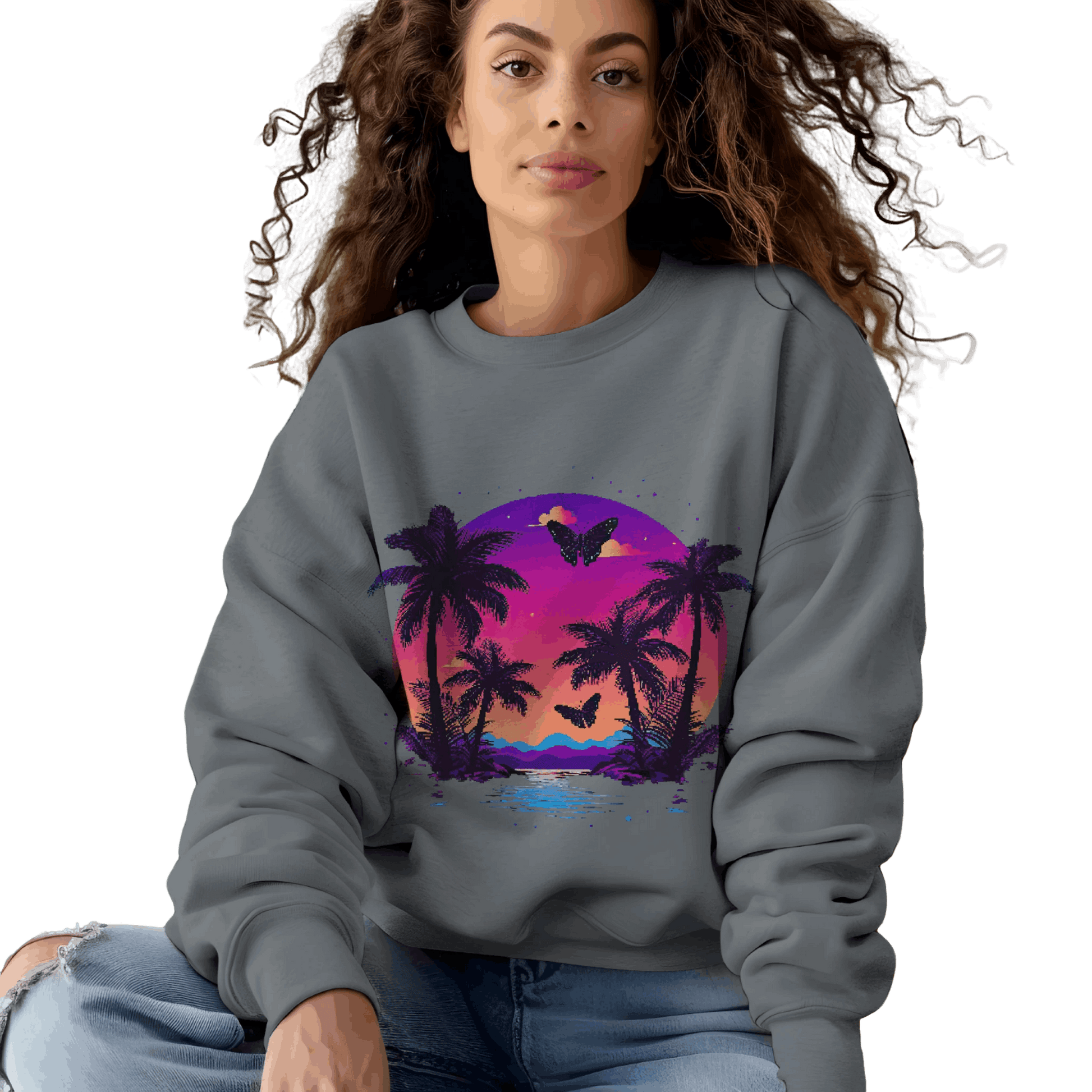 Tropical Sunset Crewneck Sweatshirt for Vibrant Relaxation