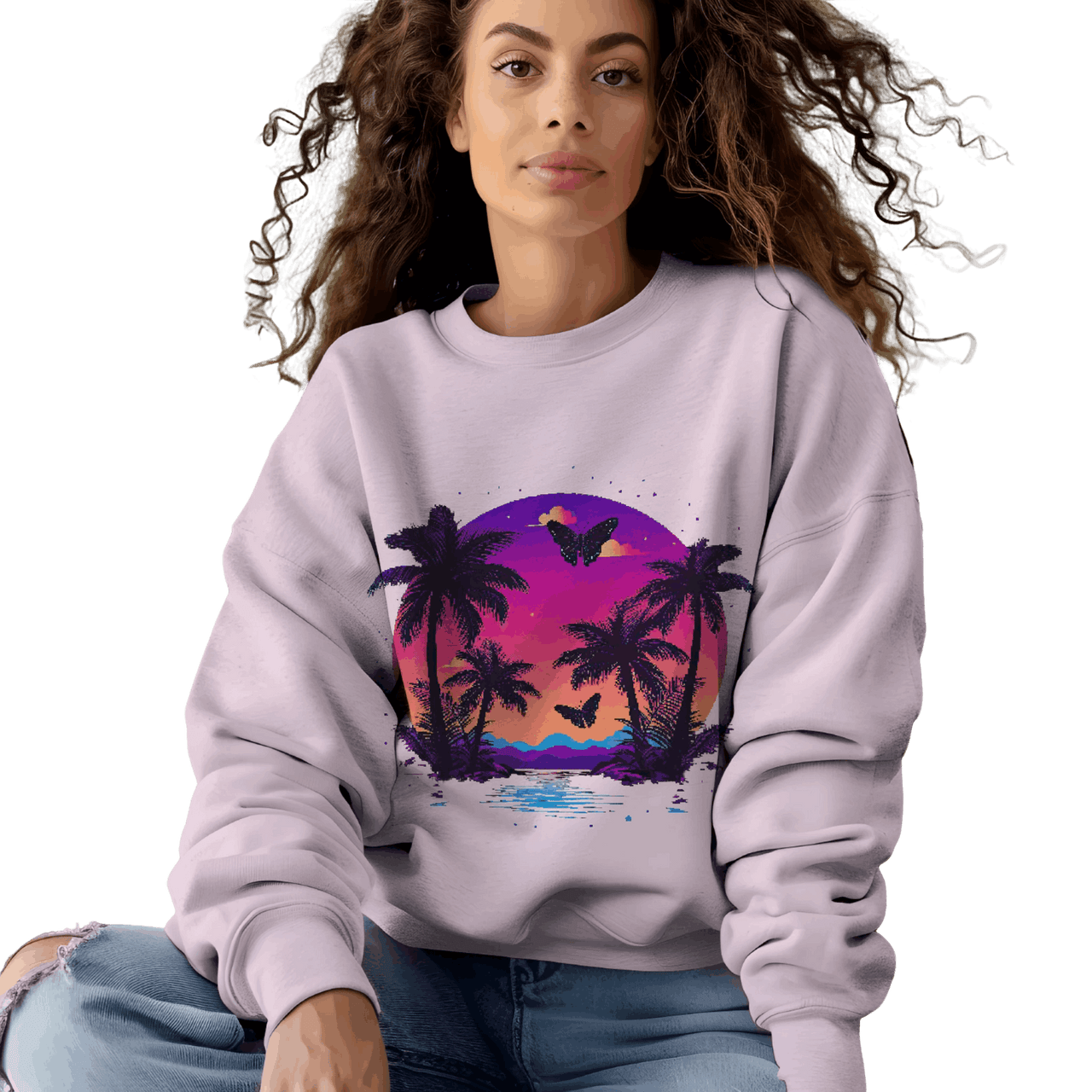 Tropical Sunset Crewneck Sweatshirt for Vibrant Relaxation