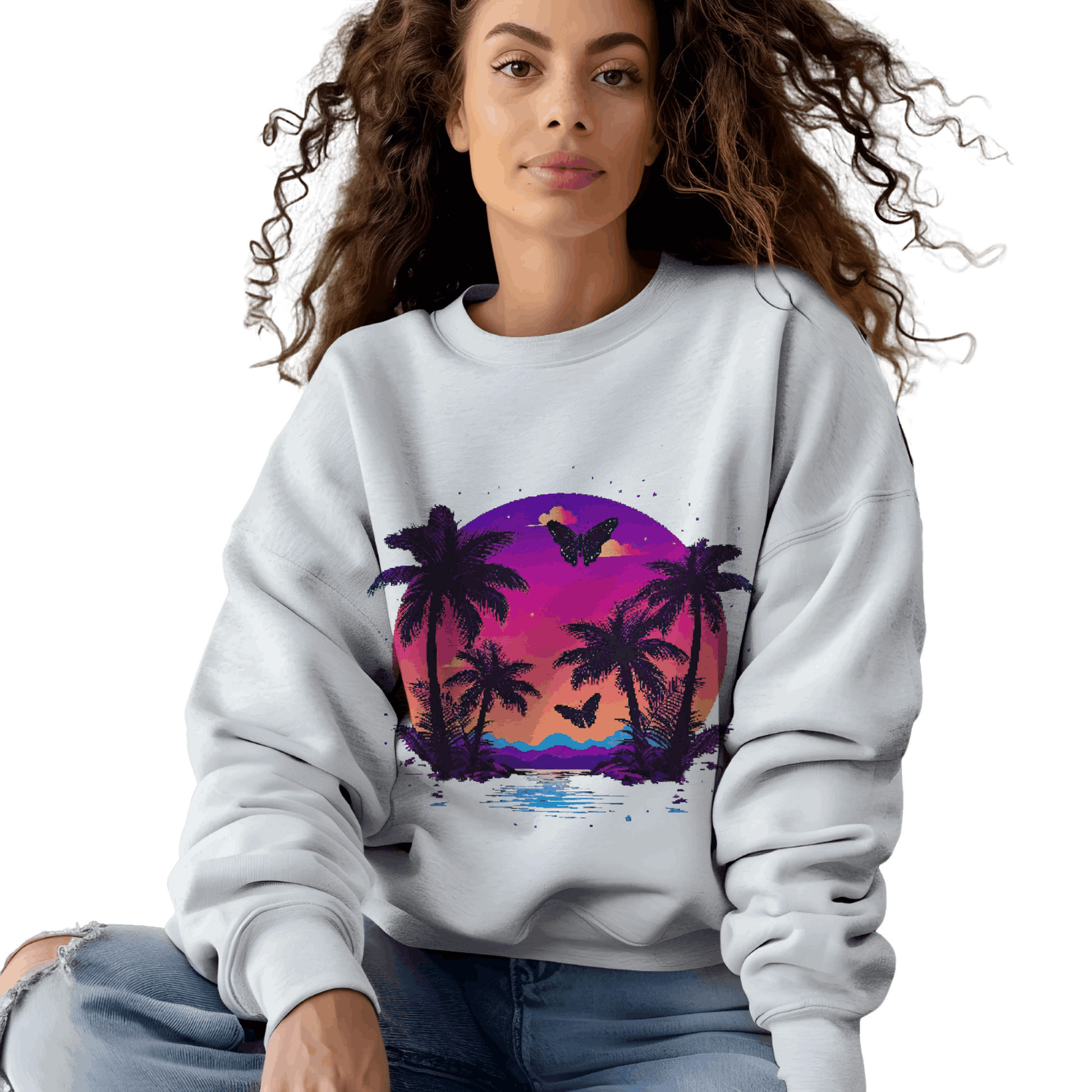 Tropical Sunset Crewneck Sweatshirt for Vibrant Relaxation