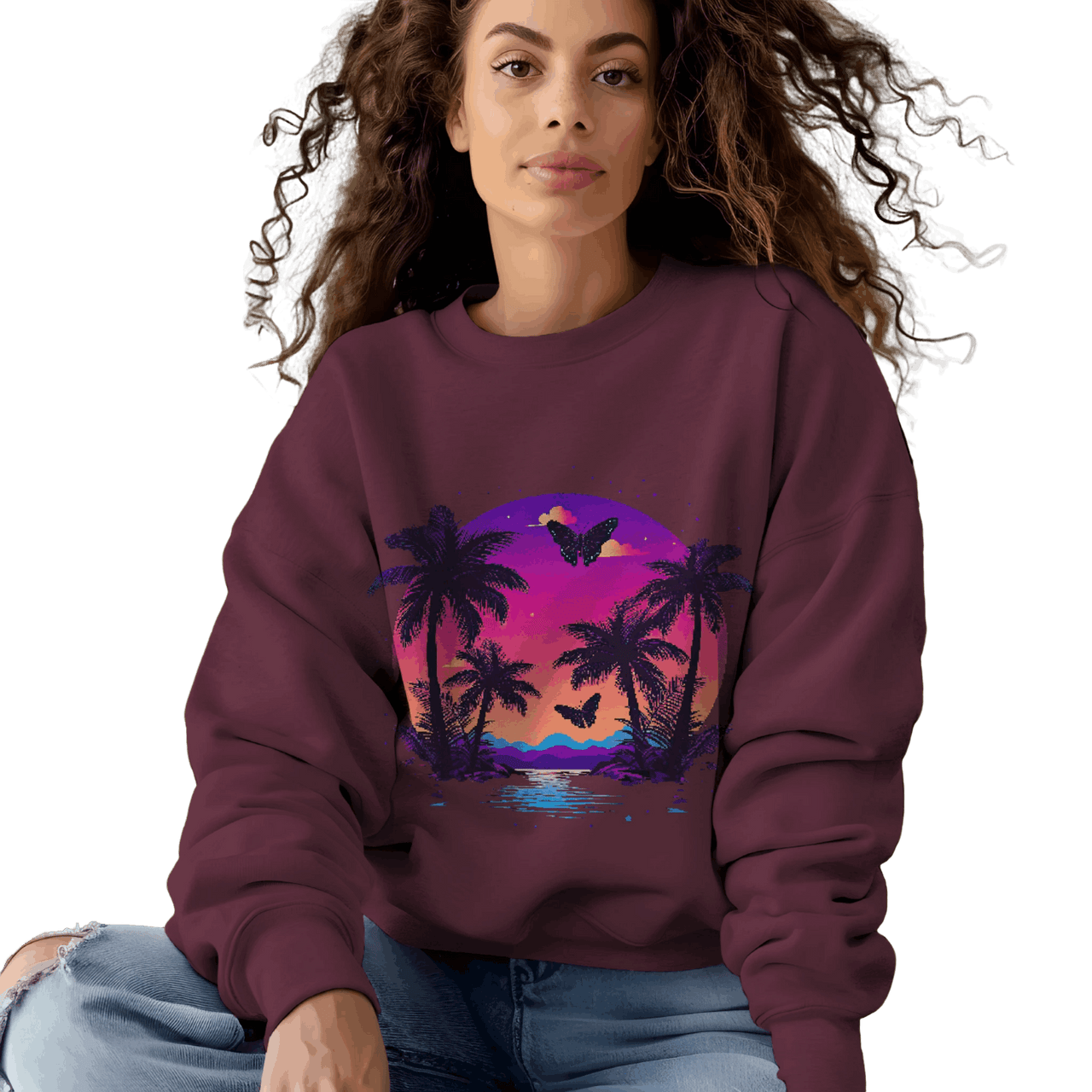 Tropical Sunset Crewneck Sweatshirt for Vibrant Relaxation