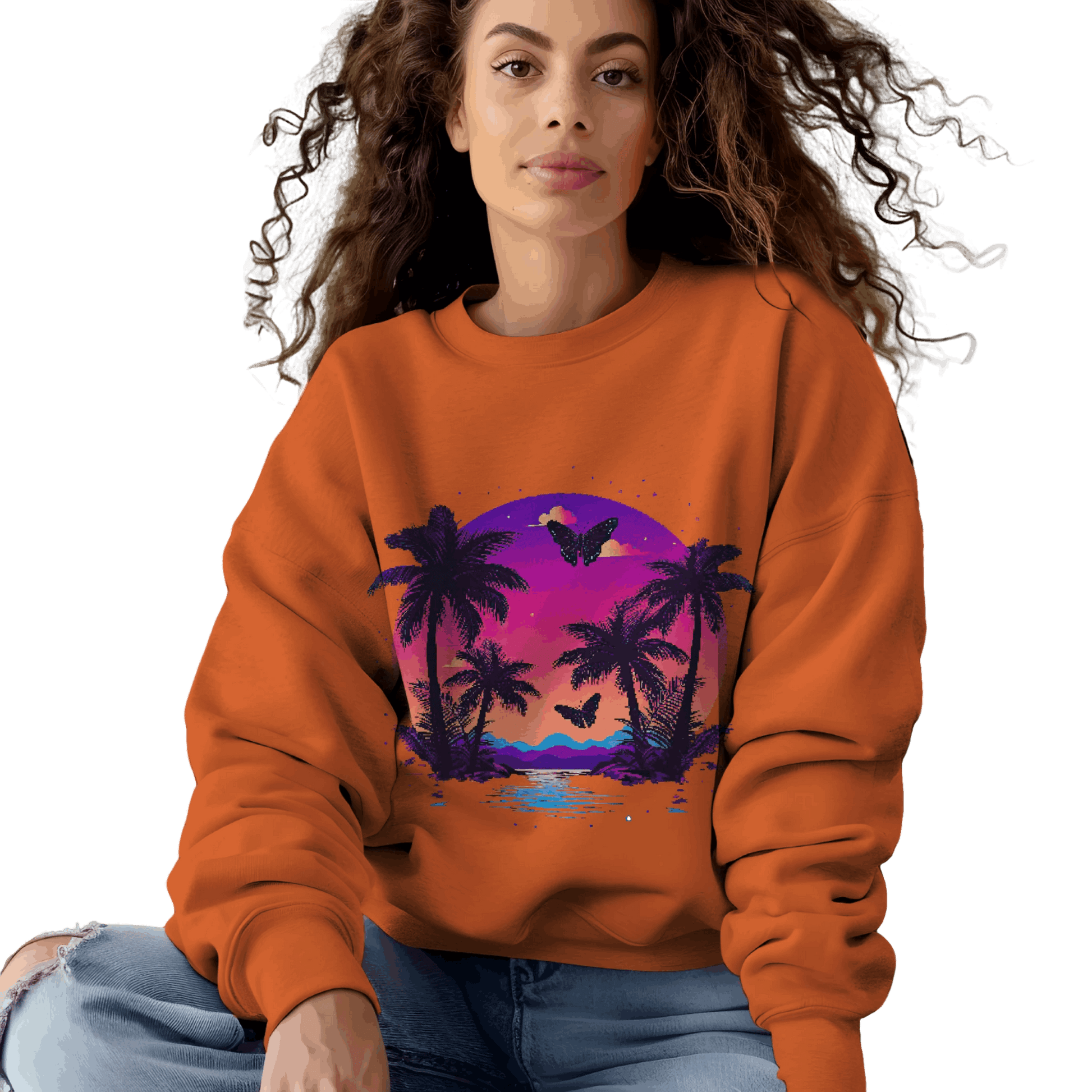 Tropical Sunset Crewneck Sweatshirt for Vibrant Relaxation