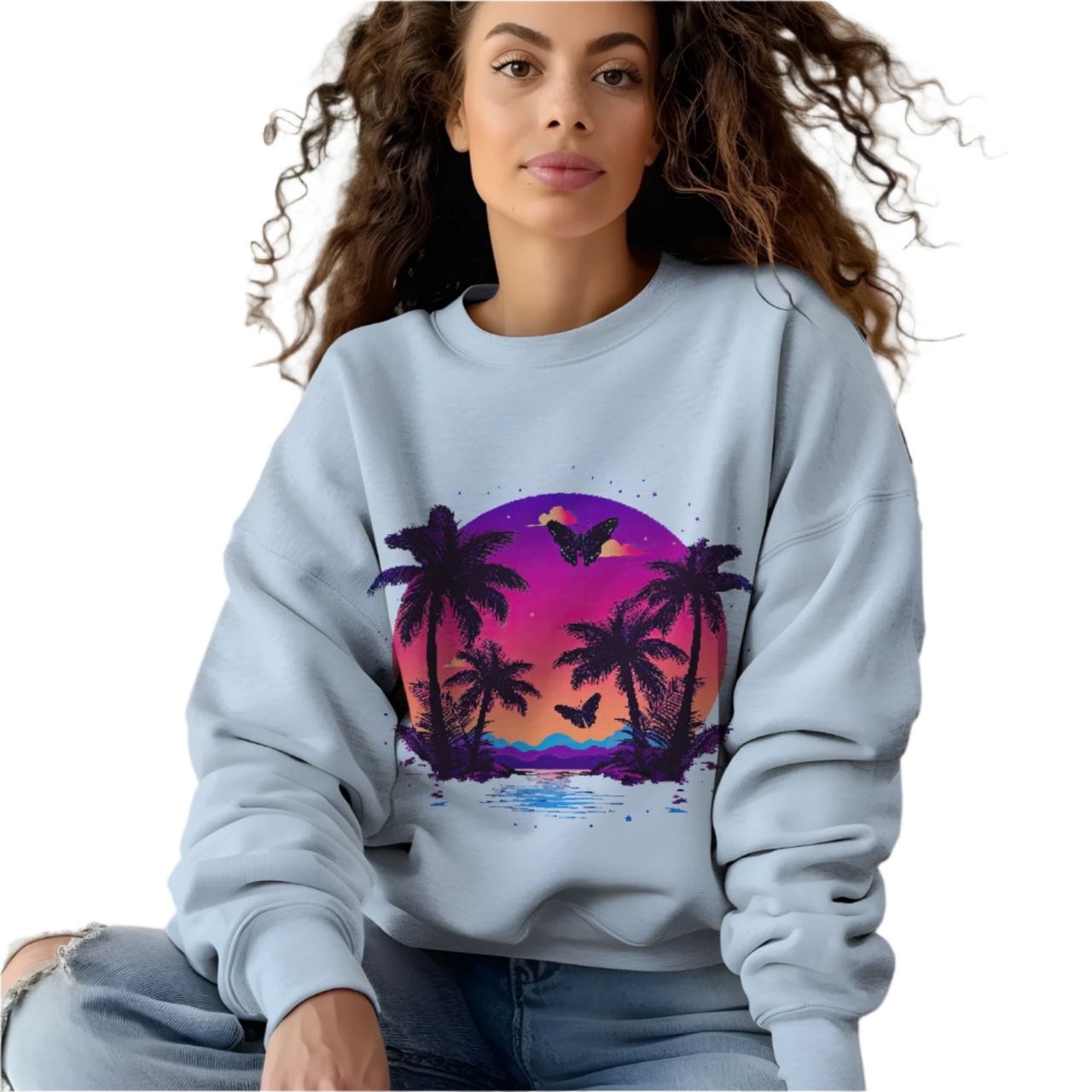 Tropical Sunset Crewneck Sweatshirt for Vibrant Relaxation