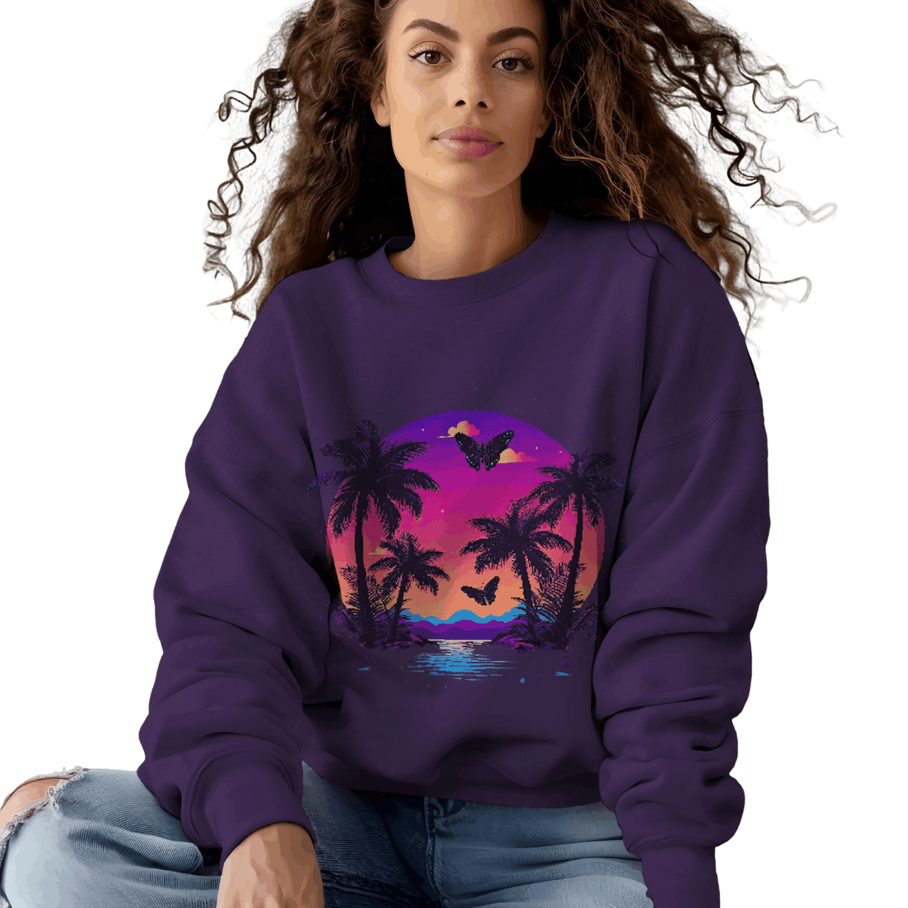 Tropical Sunset Crewneck Sweatshirt for Vibrant Relaxation