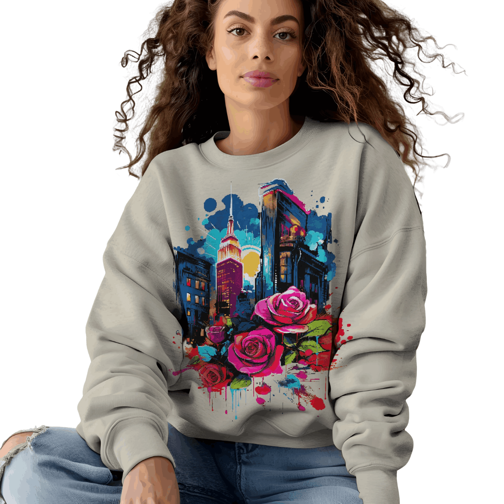 Unisex Urban Bloom Crewneck Sweatshirt for a Stylish Statement Sand