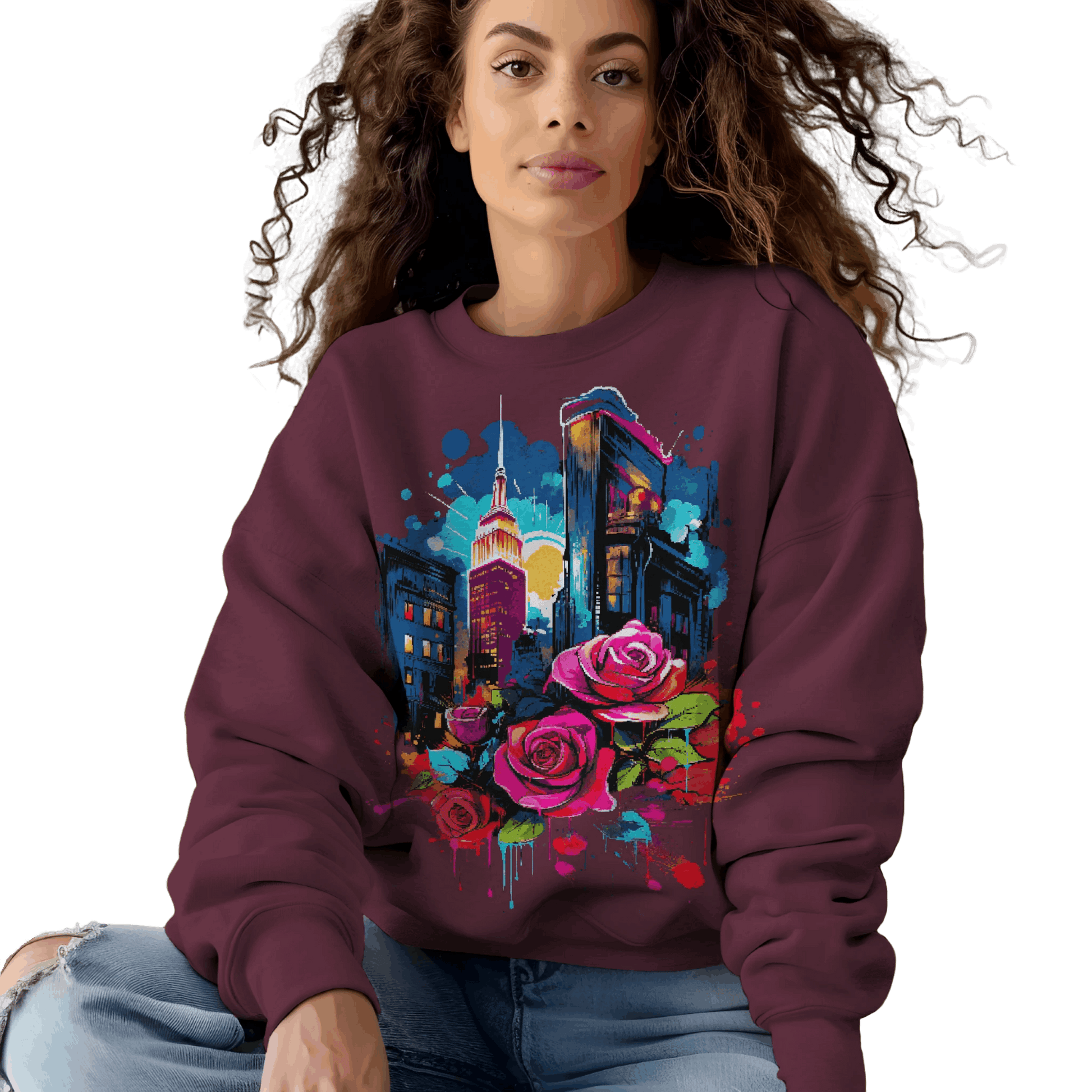 Unisex Urban Bloom Crewneck Sweatshirt for a Stylish Statement Maroon