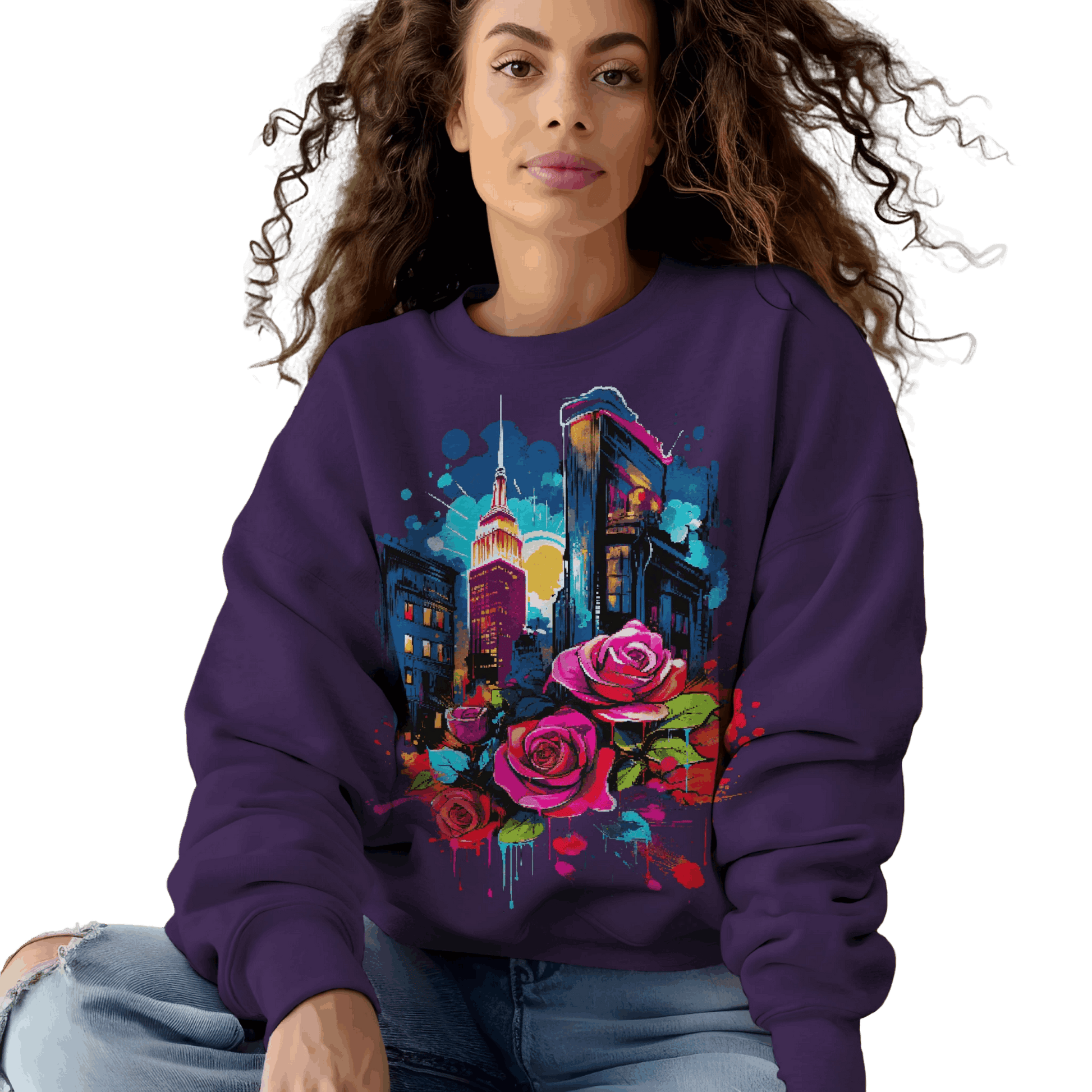 Unisex Urban Bloom Crewneck Sweatshirt for a Stylish Statement Purple