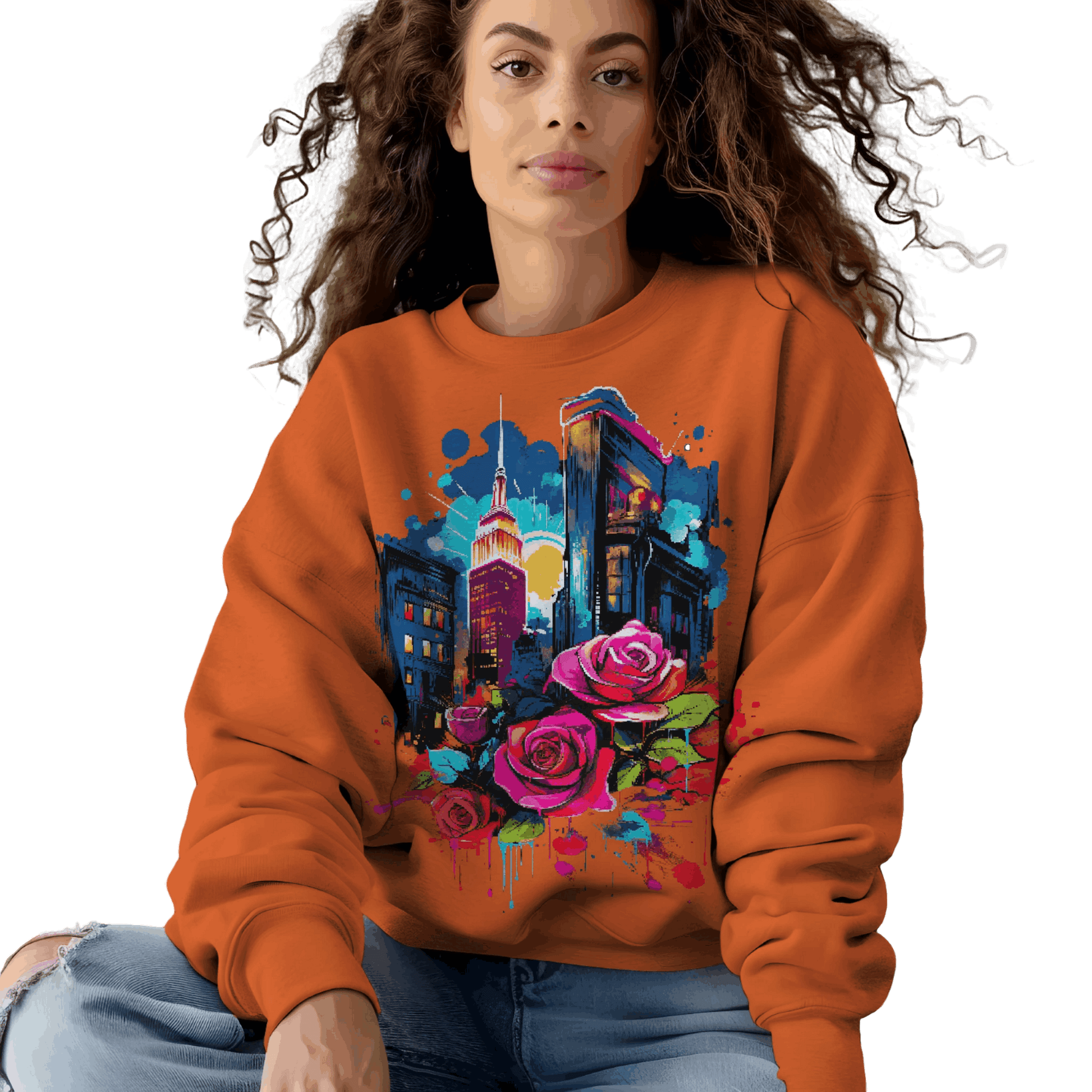 Unisex Urban Bloom Crewneck Sweatshirt for a Stylish Statement Orange