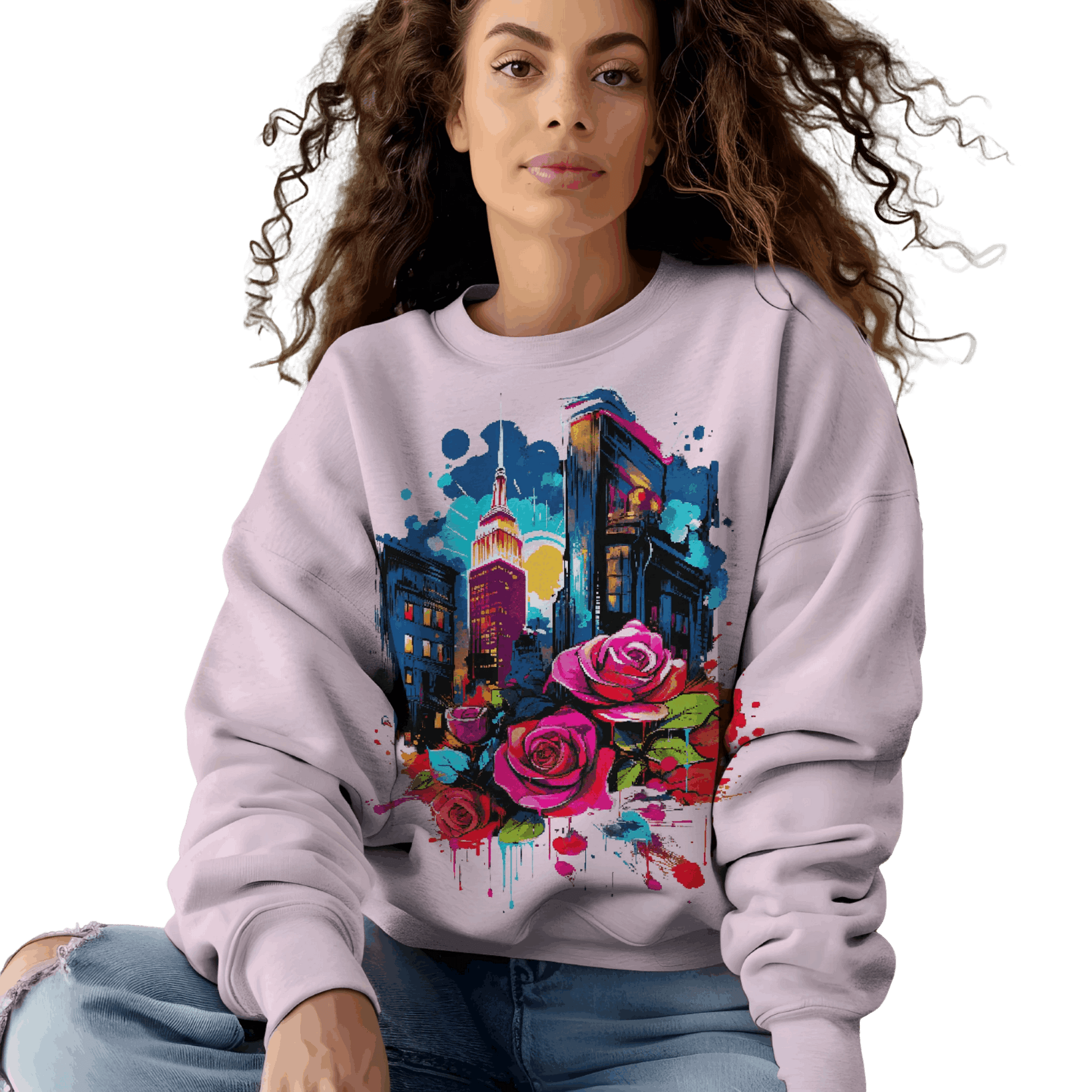 Unisex Urban Bloom Crewneck Sweatshirt for a Stylish Statement Light Pink