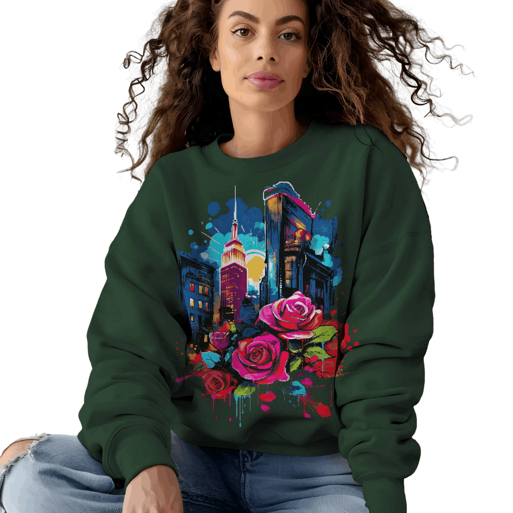 Unisex Urban Bloom Crewneck Sweatshirt for a Stylish Statement Forest Green