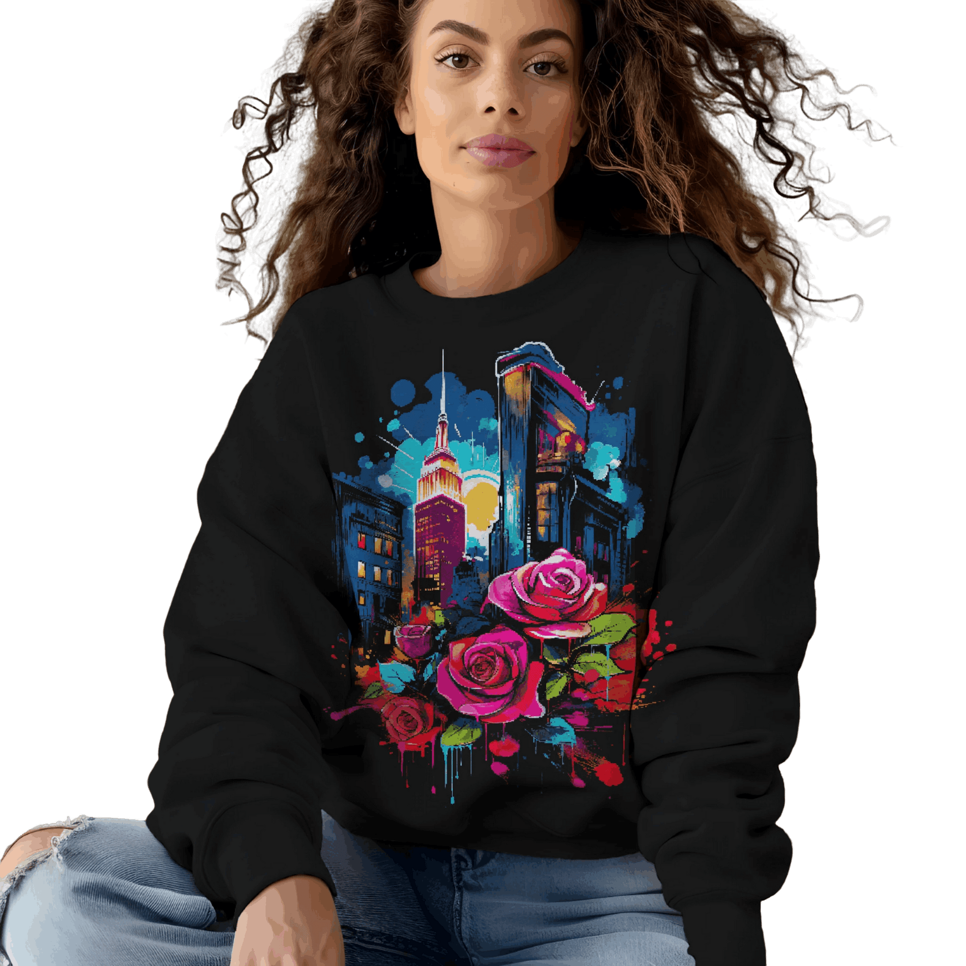 Unisex Urban Bloom Crewneck Sweatshirt for a Stylish Statement Black