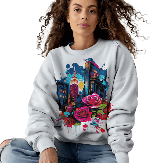 Unisex Urban Bloom Crewneck Sweatshirt for a Stylish Statement White