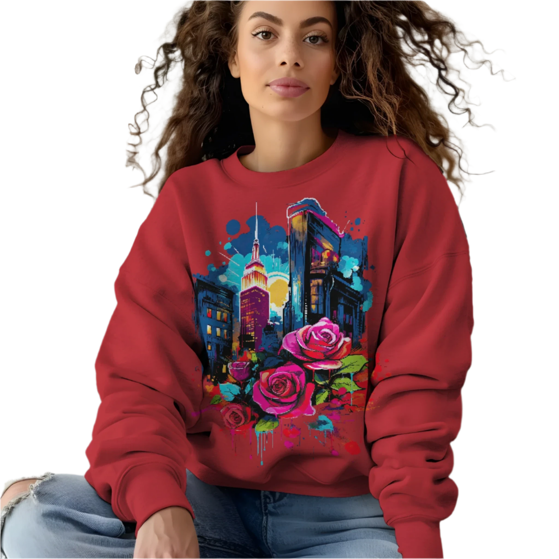 Unisex Urban Bloom Crewneck Sweatshirt for a Stylish Statement Red