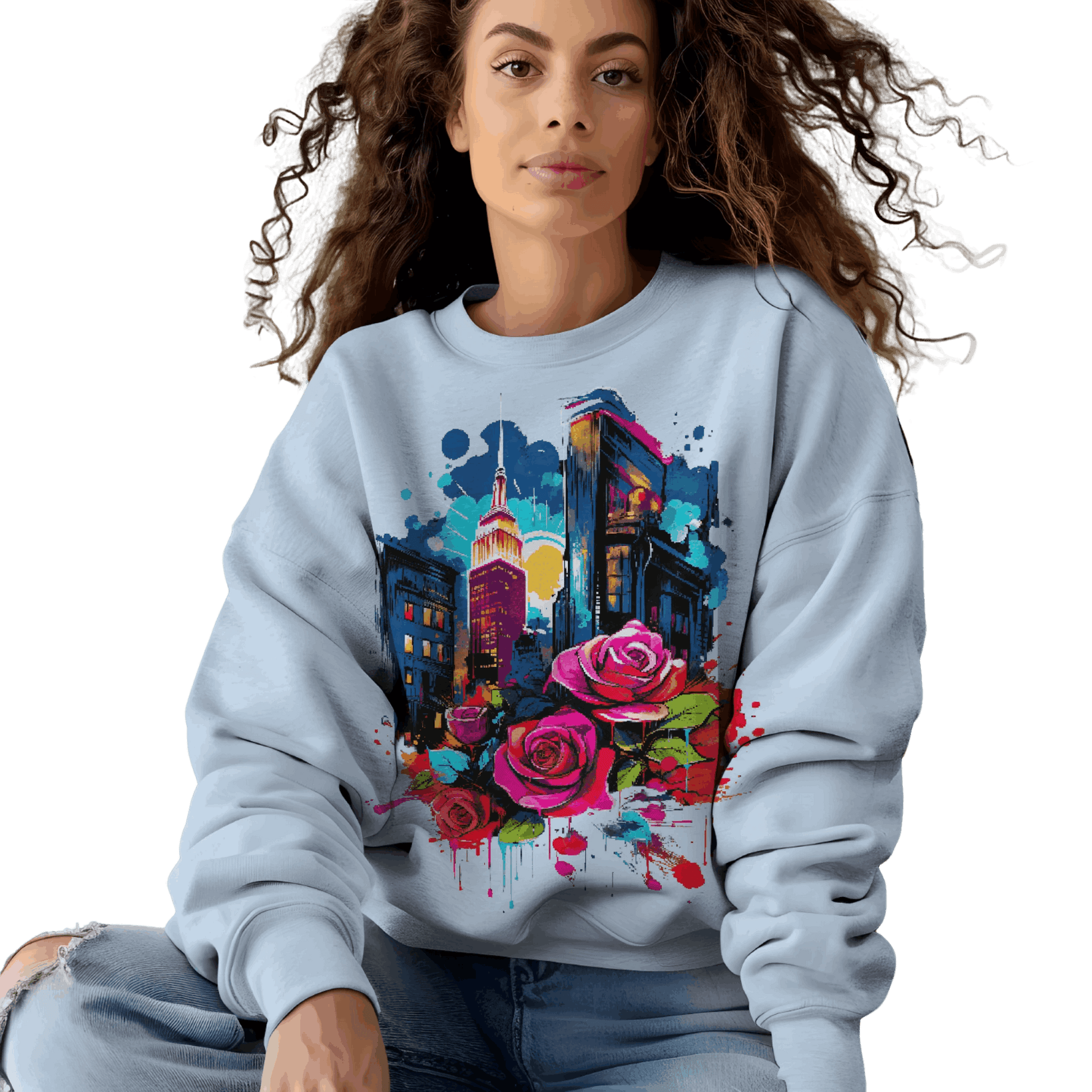 Unisex Urban Bloom Crewneck Sweatshirt for a Stylish Statement Light Blue