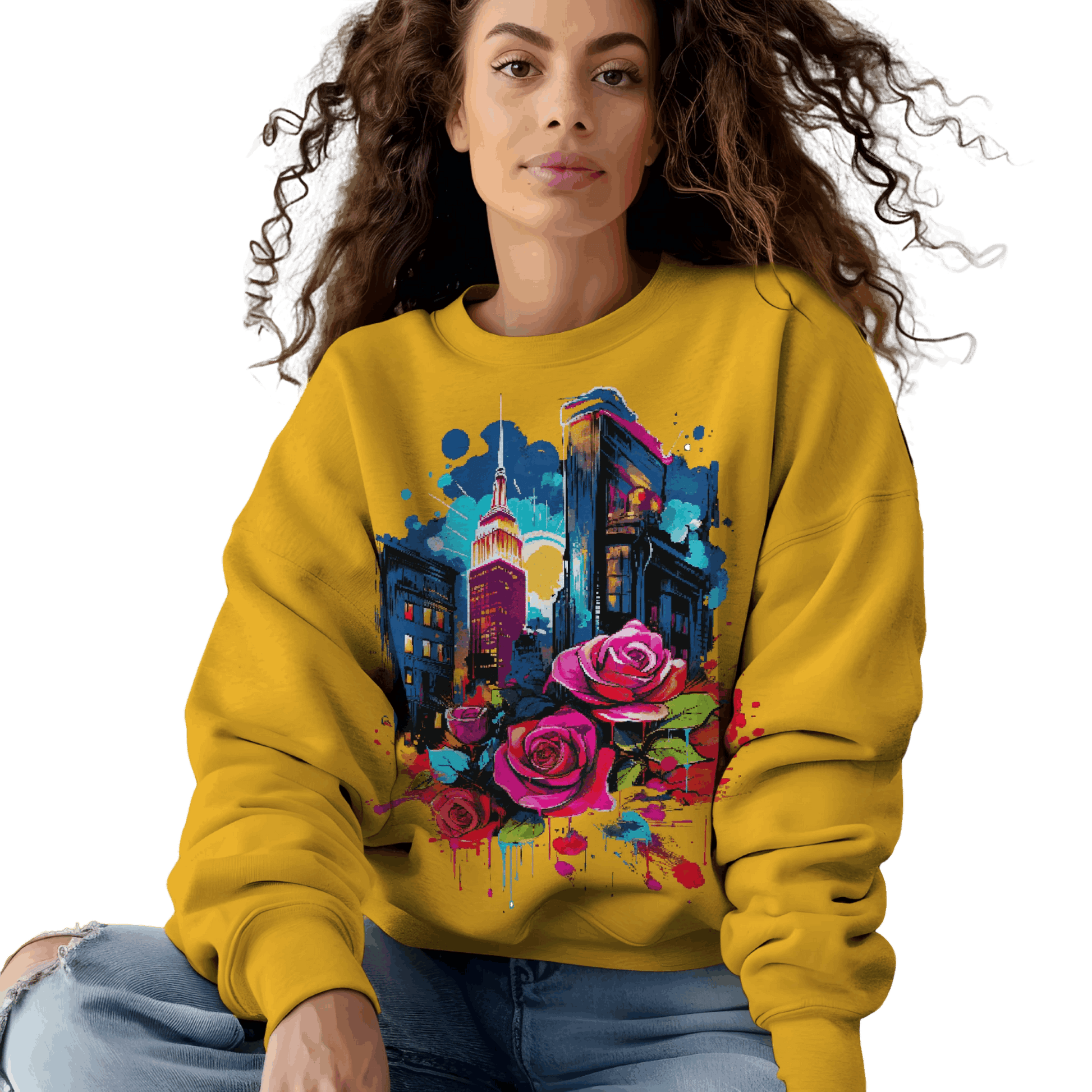 Unisex Urban Bloom Crewneck Sweatshirt for a Stylish Statement Gold