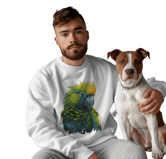 Vibrant Tropical Parrot Sweatshirt for a Stunning Tropical Look White