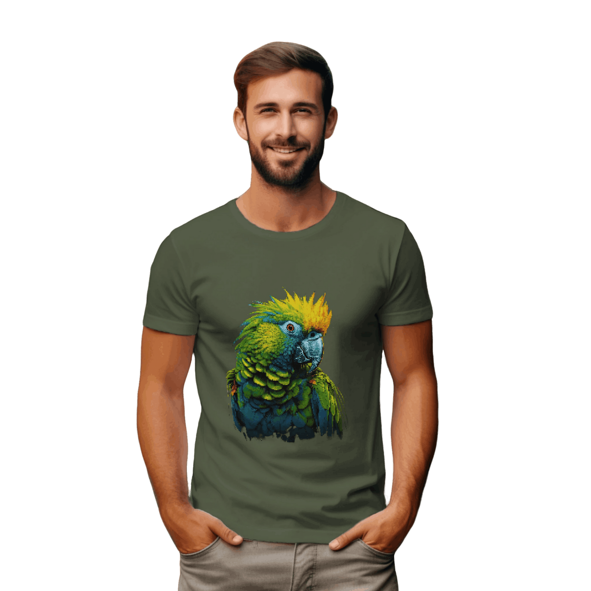 Vibrant Tropical Parrot T-Shirt: Wear a Piece of Paradise Military Green