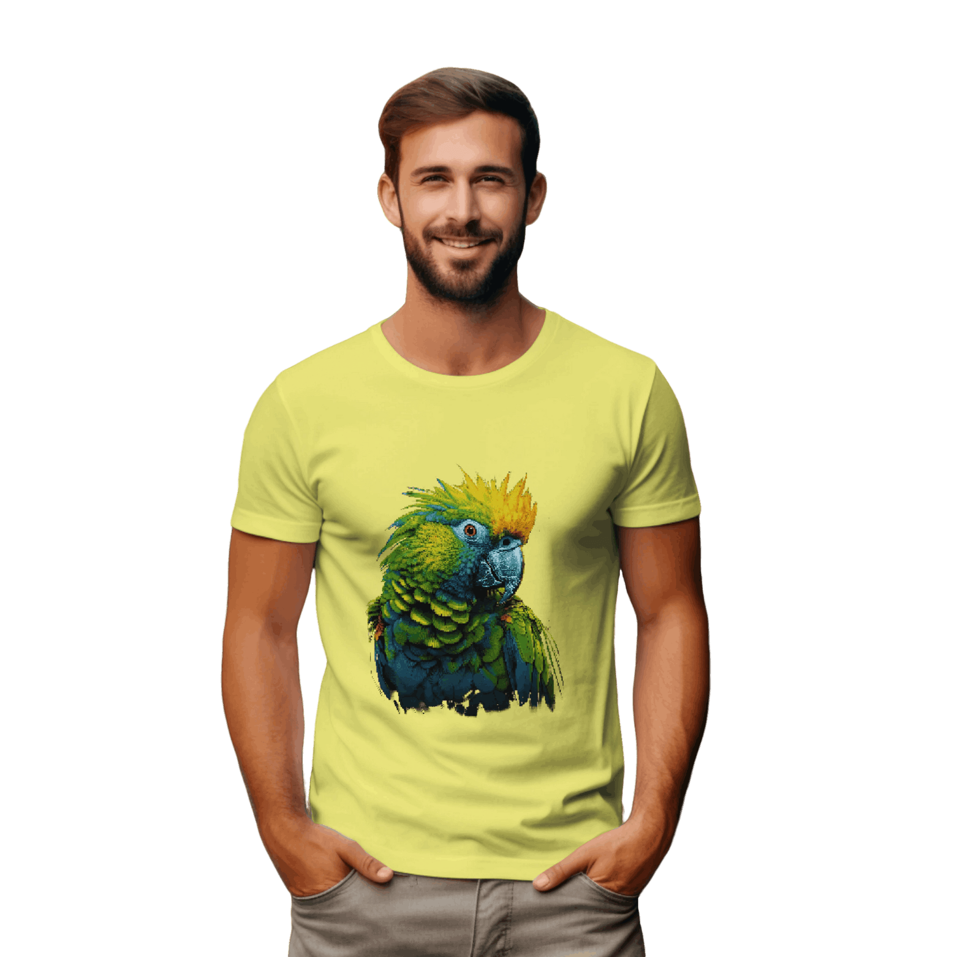 Vibrant Tropical Parrot T-Shirt: Wear a Piece of Paradise Yellow