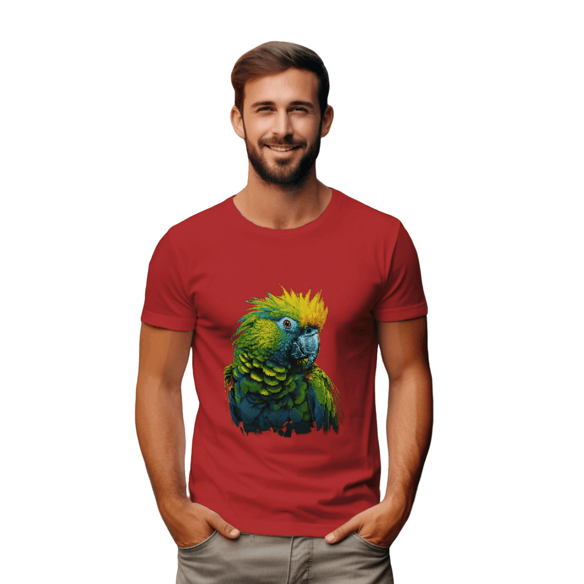 Vibrant Tropical Parrot T-Shirt: Wear a Piece of Paradise Red