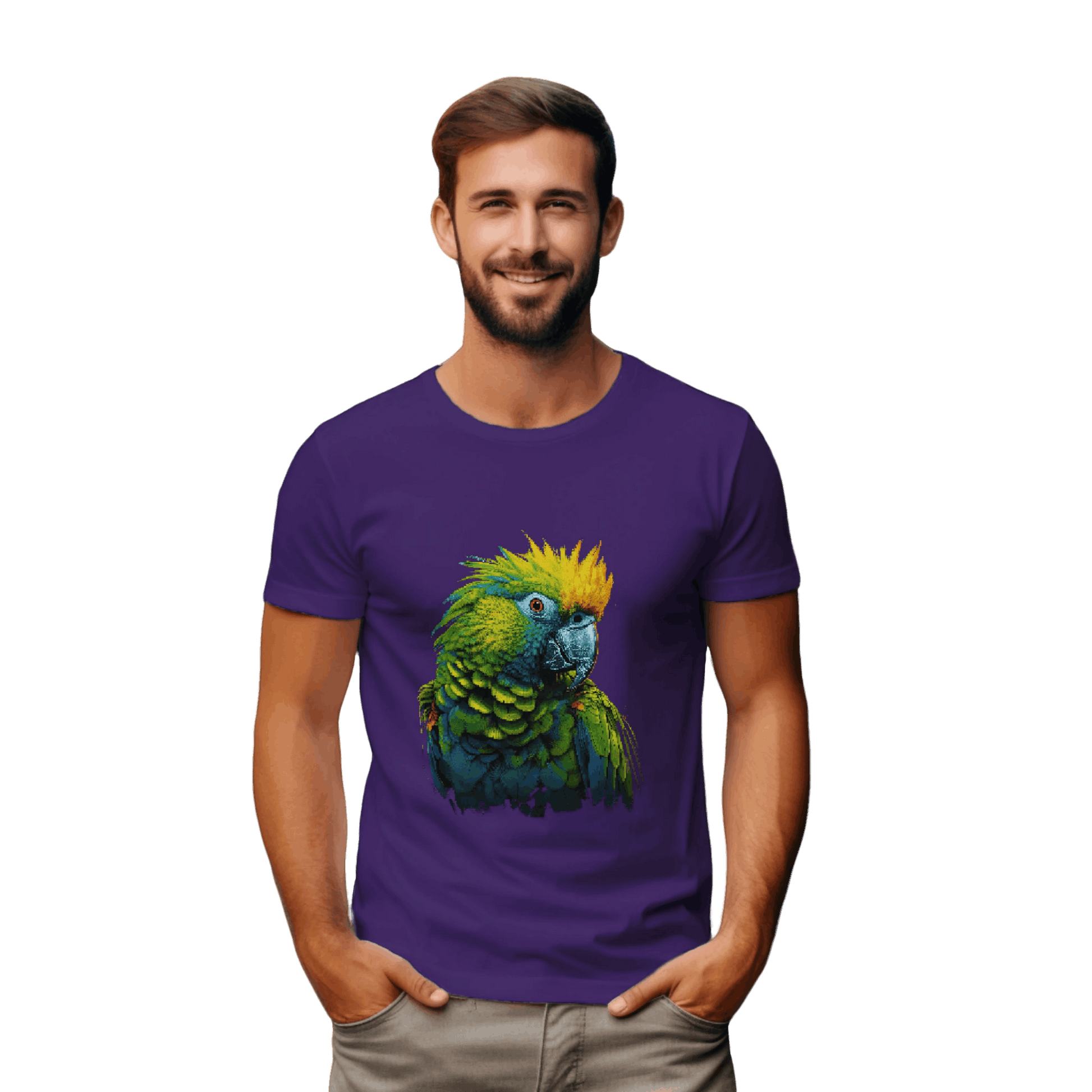 Vibrant Tropical Parrot T-Shirt: Wear a Piece of Paradise Team Purple