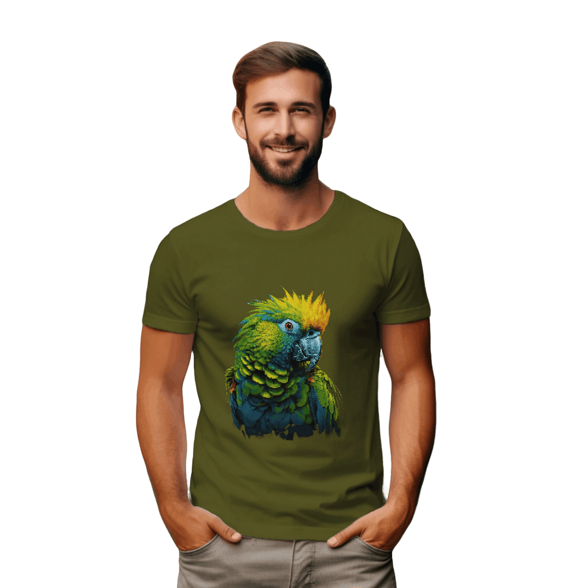 Vibrant Tropical Parrot T-Shirt: Wear a Piece of Paradise Olive