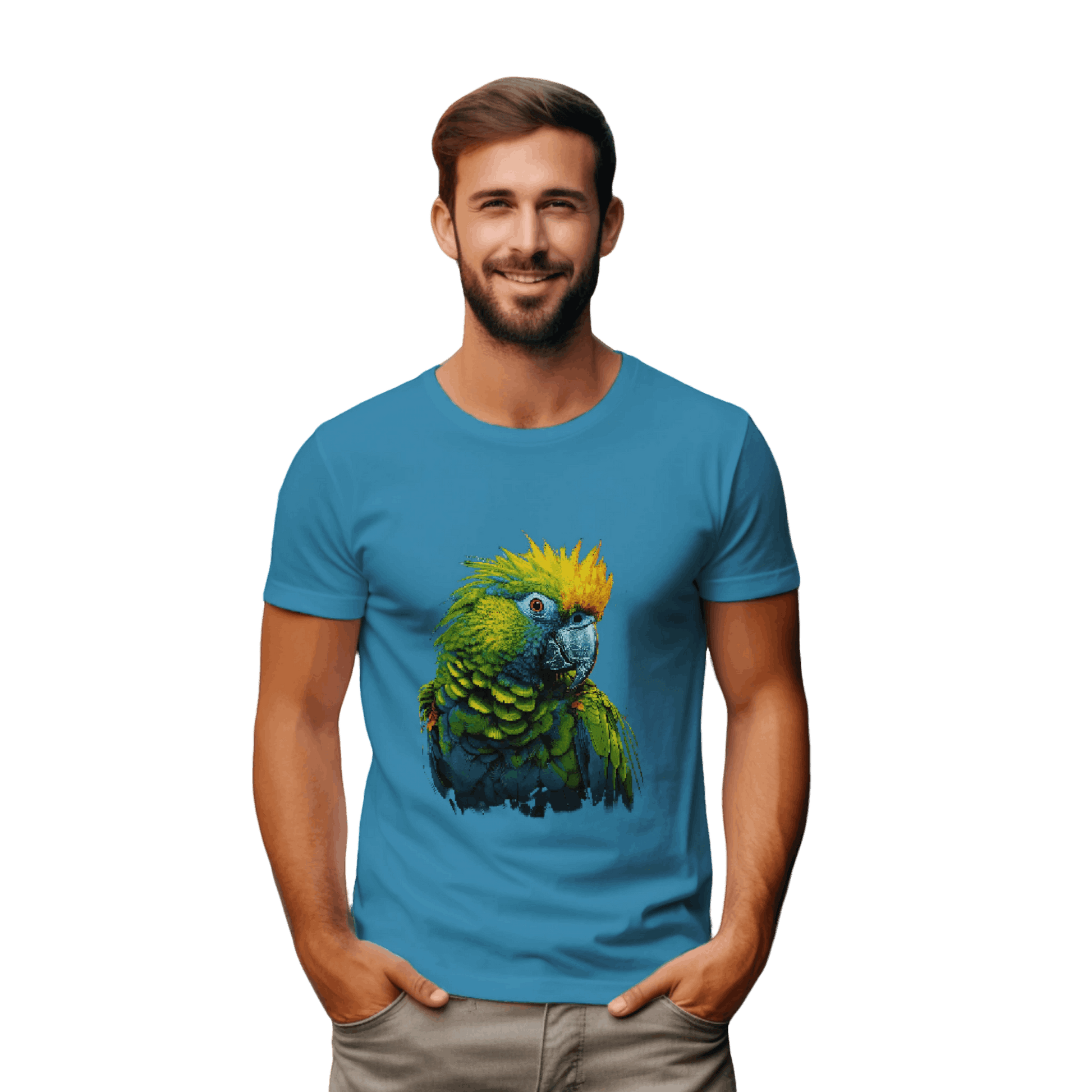 Vibrant Tropical Parrot T-Shirt: Wear a Piece of Paradise Aqua