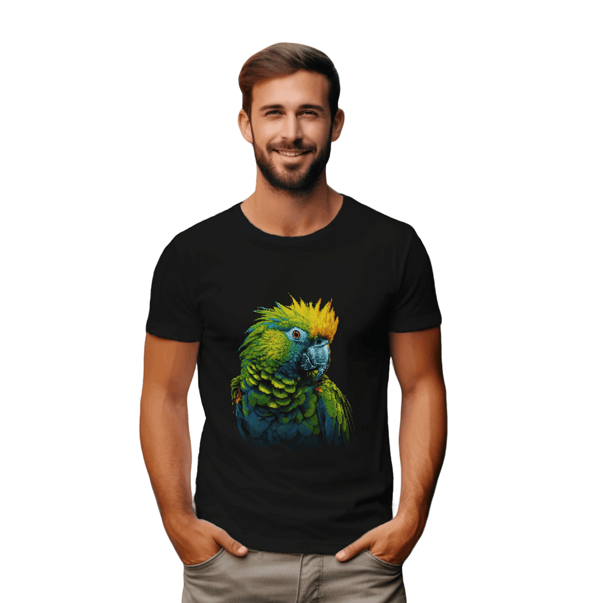 Vibrant Tropical Parrot T-Shirt: Wear a Piece of Paradise Black