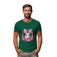 Thumbnail for Whimsical White Rabbit Tee with Floral Design and Clock Detail