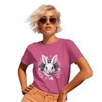 Thumbnail for Whimsical White Rabbit Tee with Floral Design and Clock Detail Berry