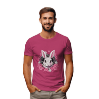 Thumbnail for Whimsical White Rabbit Tee with Floral Design and Clock Detail