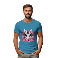 Thumbnail for Whimsical White Rabbit Tee with Floral Design and Clock Detail