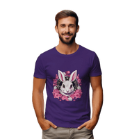 Thumbnail for Whimsical White Rabbit Tee with Floral Design and Clock Detail