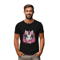 Thumbnail for Whimsical White Rabbit Tee with Floral Design and Clock Detail