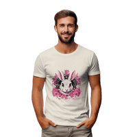 Thumbnail for Whimsical White Rabbit Tee with Floral Design and Clock Detail