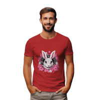 Thumbnail for Whimsical White Rabbit Tee with Floral Design and Clock Detail