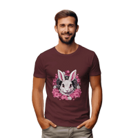 Thumbnail for Whimsical White Rabbit Tee with Floral Design and Clock Detail