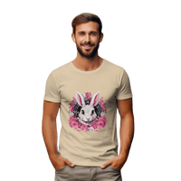 Thumbnail for Whimsical White Rabbit Tee with Floral Design and Clock Detail