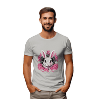 Thumbnail for Whimsical White Rabbit Tee with Floral Design and Clock Detail